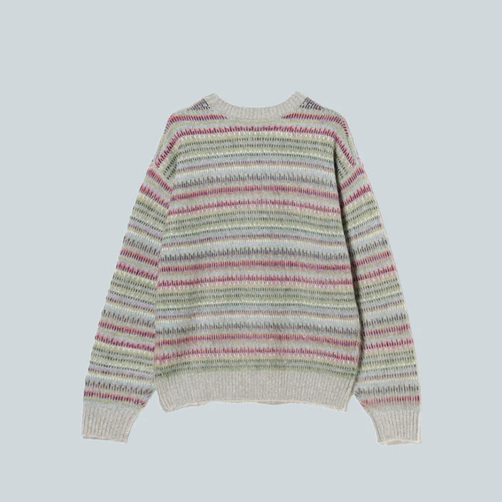5 GAUGE SHAGGY MULTI JACQUARD CREWNECK - GREY - Image 2