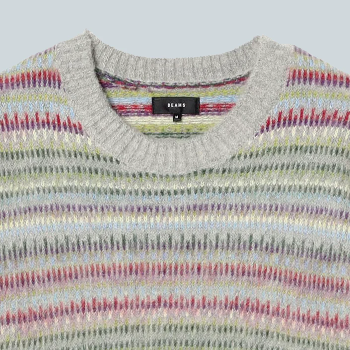 5 GAUGE SHAGGY MULTI JACQUARD CREWNECK - GREY - Image 3