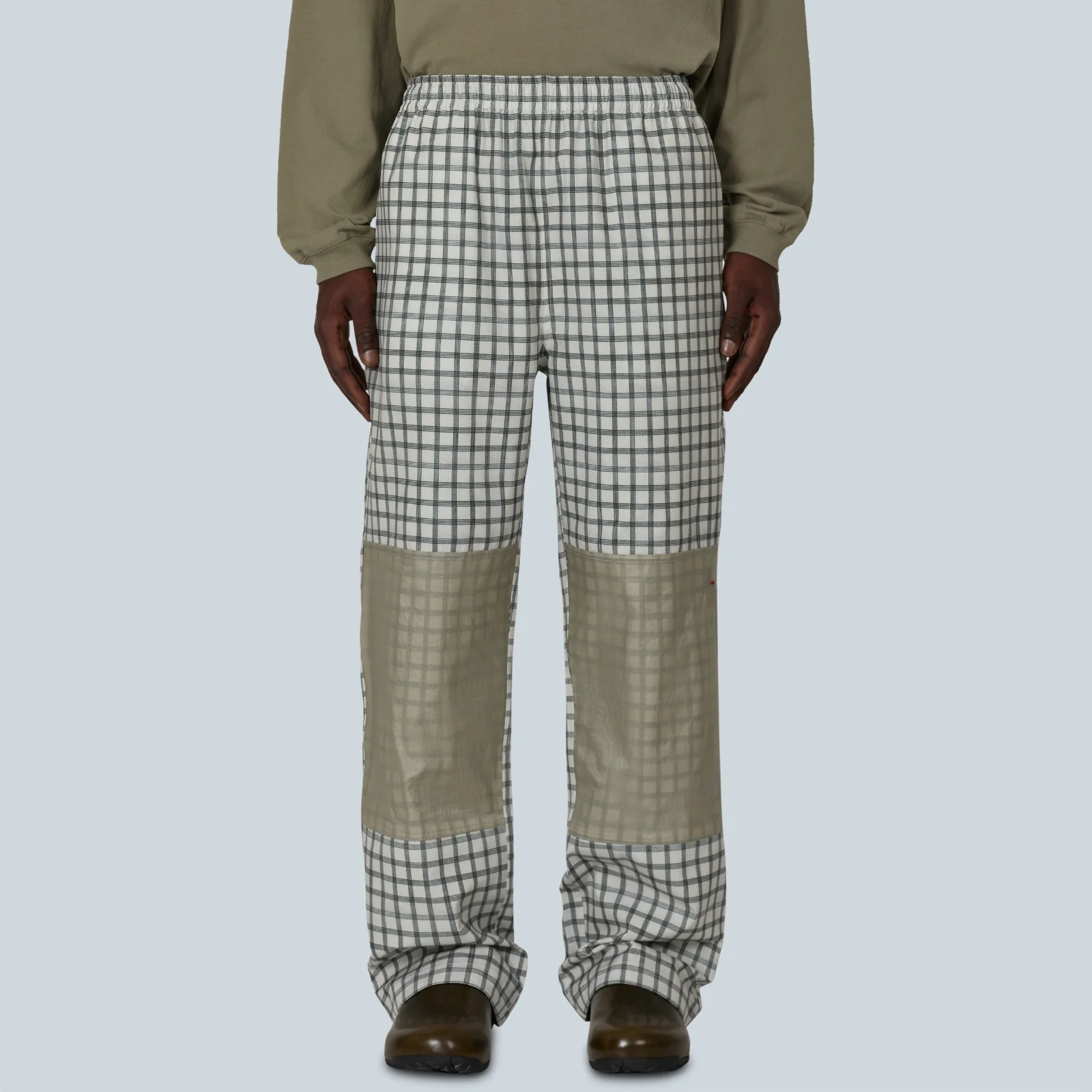 AAIR FLOWEAVE PRINTED CHECK ELASTICATED WAISTBAND PANTS - WHITE - Image 3