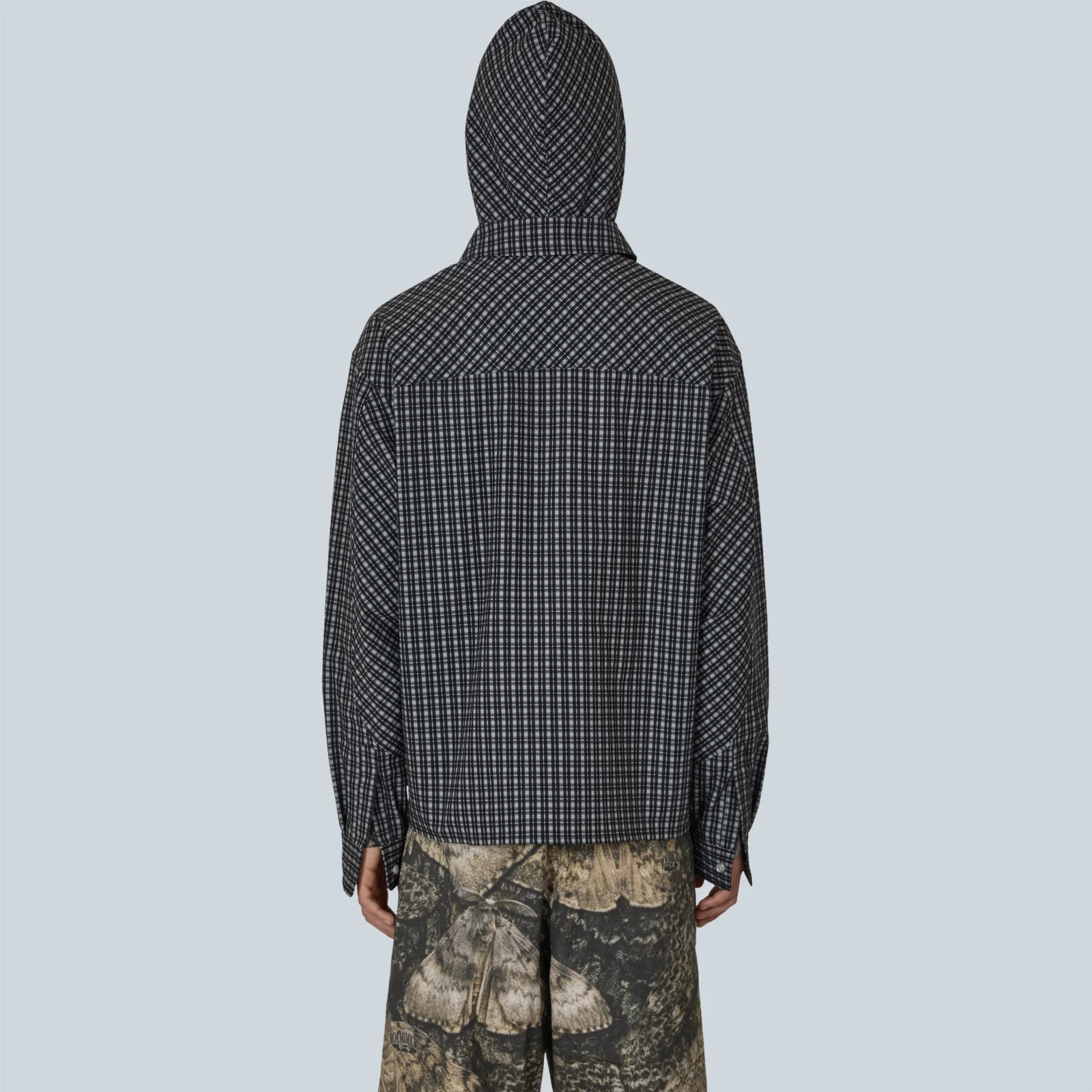 AAIR FLOWEAVE PRINTED CHECK LONG SLEEVE HOODED SHIRT - ANTHRACITE - Image 4