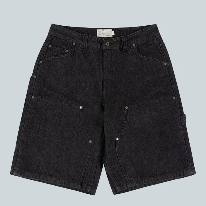 CARPENTER DENIM SHORTS - BLACK