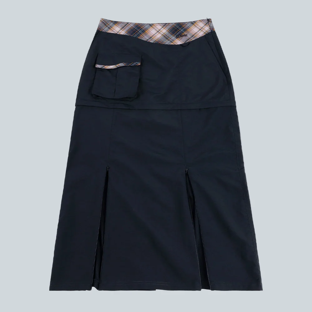 PLAID TECH SKIRT - NAVY