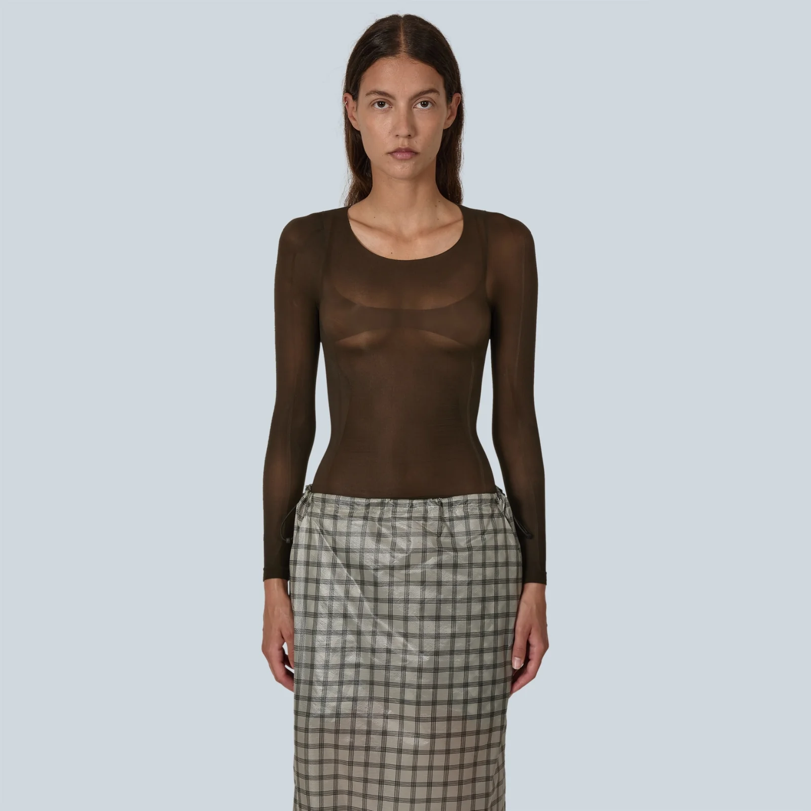 HAZE ULTRALIGHT SEAMLESS SEE THROUGH LONG SLEEVE - DARK BROWN - Image 3