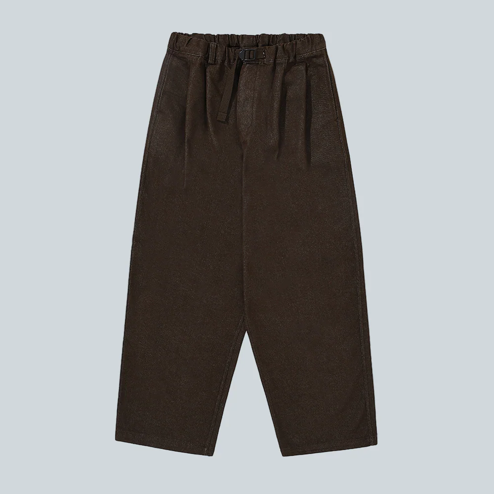 TWO TUCK WIDE DENIM PANTS - BROWN