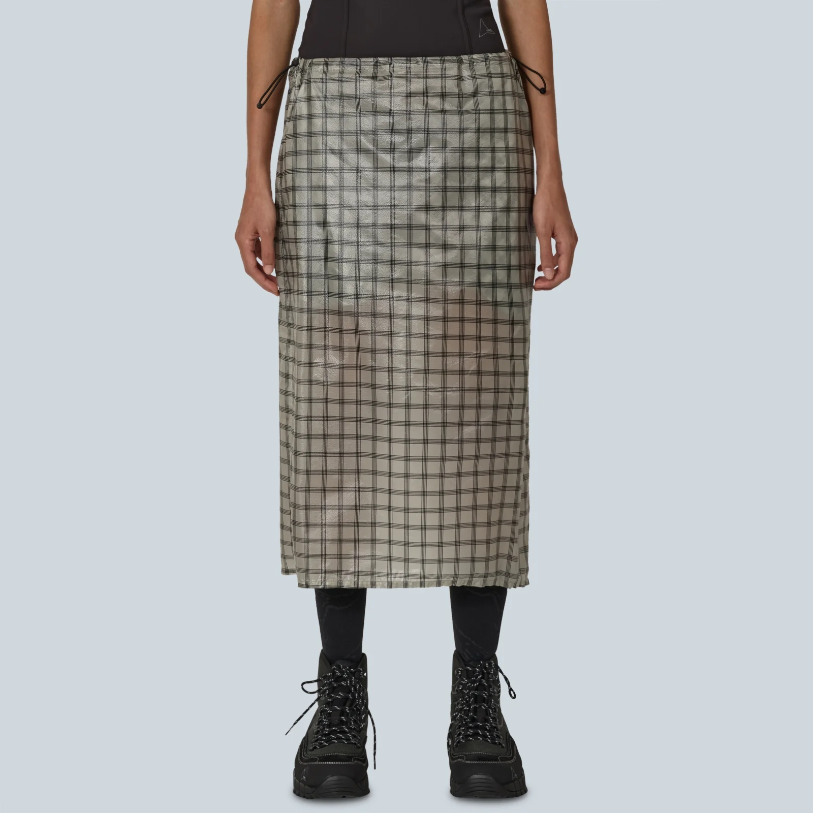 NIA SEE THROUGH PRINTED CHECK MID SKIRT - WHITE - Image 3