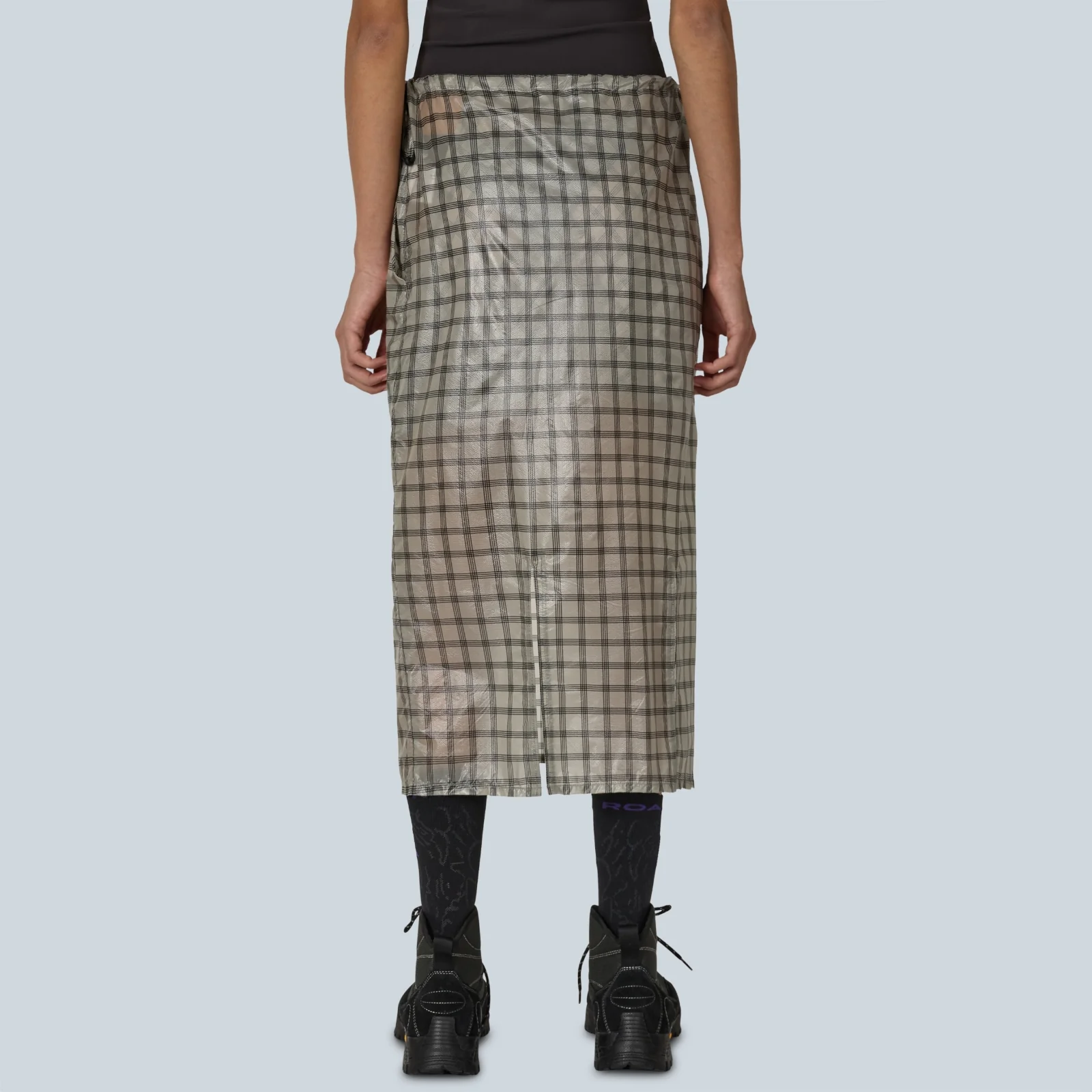 NIA SEE THROUGH PRINTED CHECK MID SKIRT - WHITE - Image 4