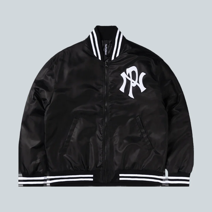 NYP NYLON VARSITY JACKET - BLACK