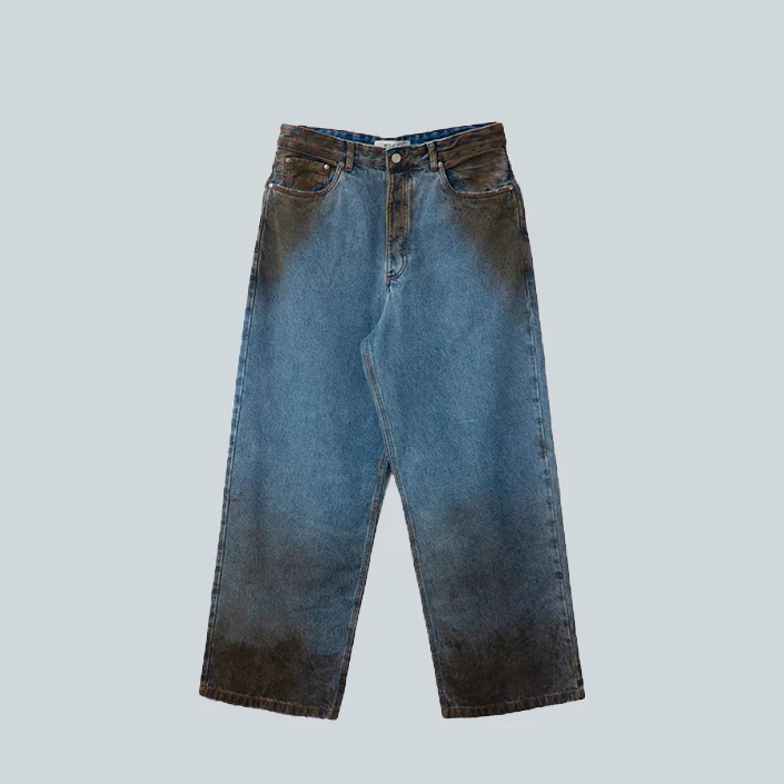 DIRT STAINED OVERSIZED DENIM - BLUE