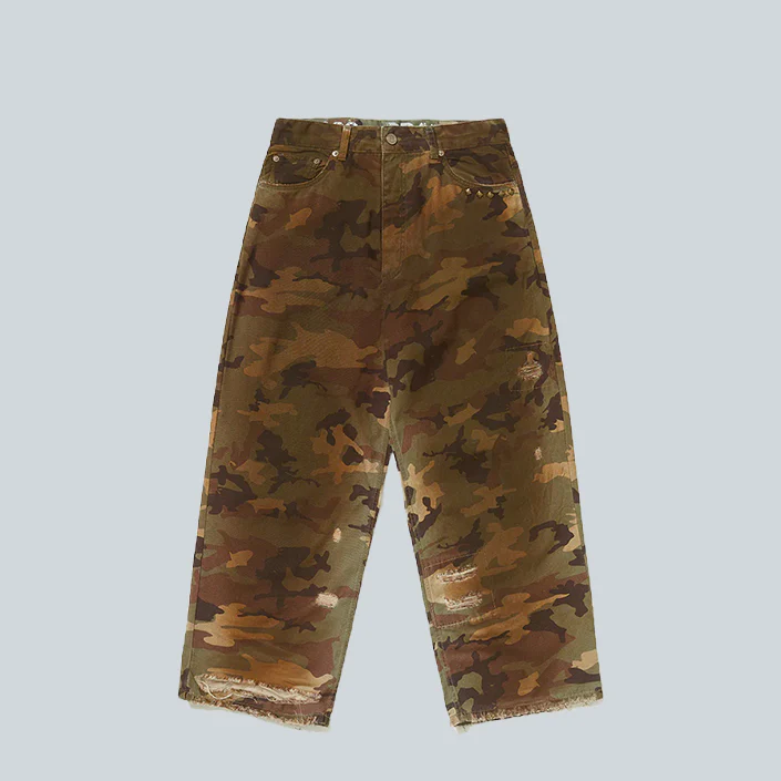 DISTRESSED CAMO OVERSIZED - DENIM
