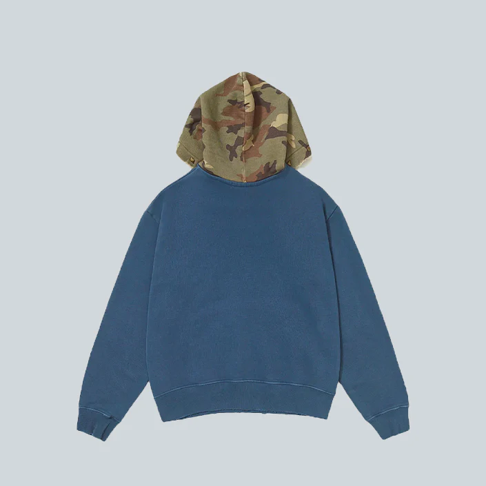 DISTRESSED CAMO STUDDED HOODIE - NAVY - Image 2