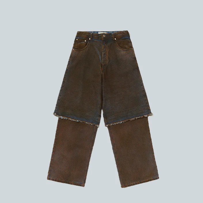 OVERLAYED DENIM TROUSERS - BLUE