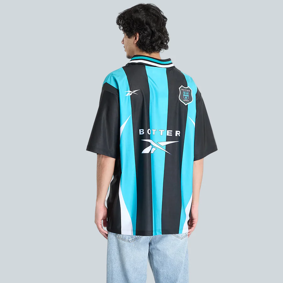 REEBOK X BOTTER REVERSE SOCCER TEE - STRIPPED NAVY/AQUA BLUE - Image 2