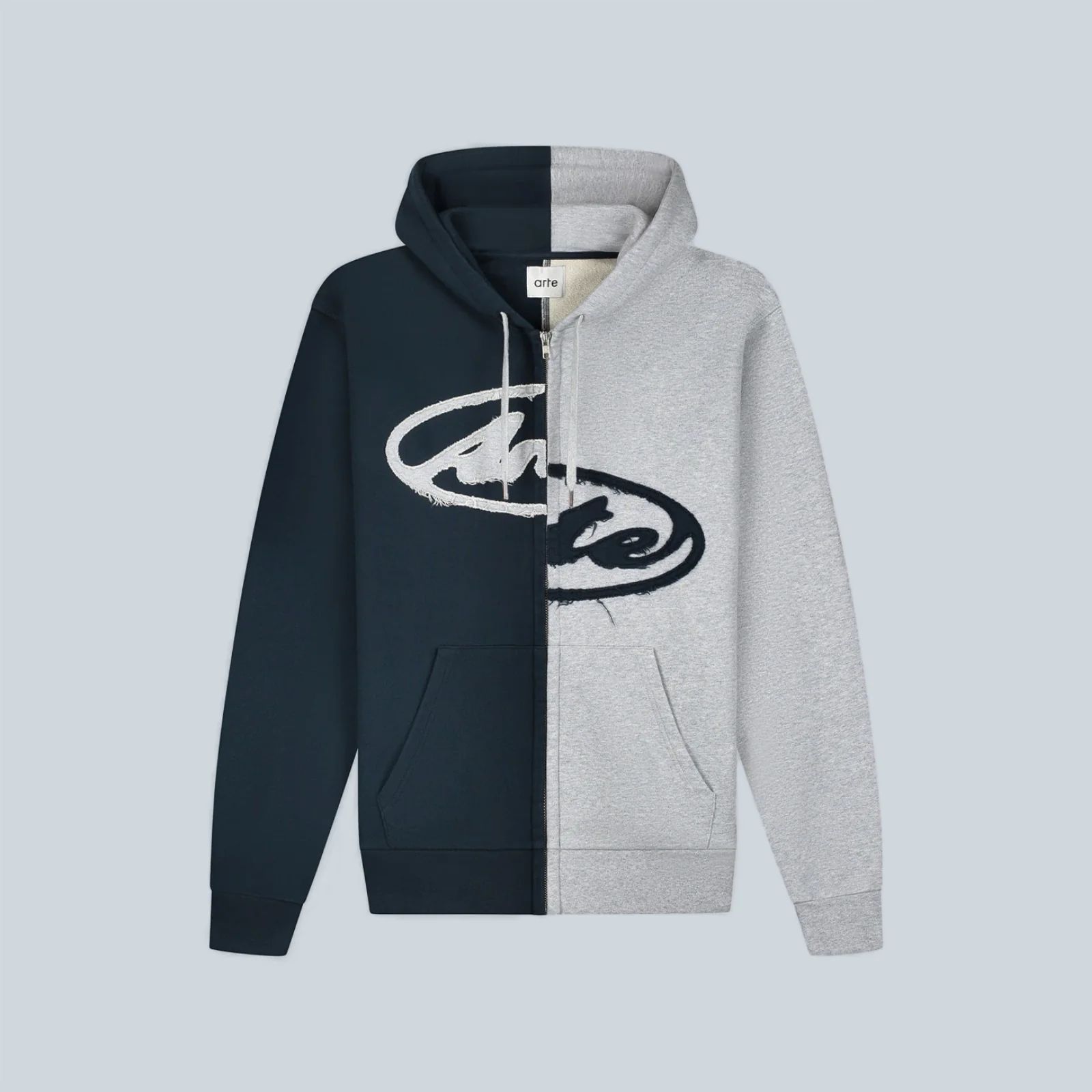 SPLIT PATCH ZIP HOODIE - GREY NAVY
