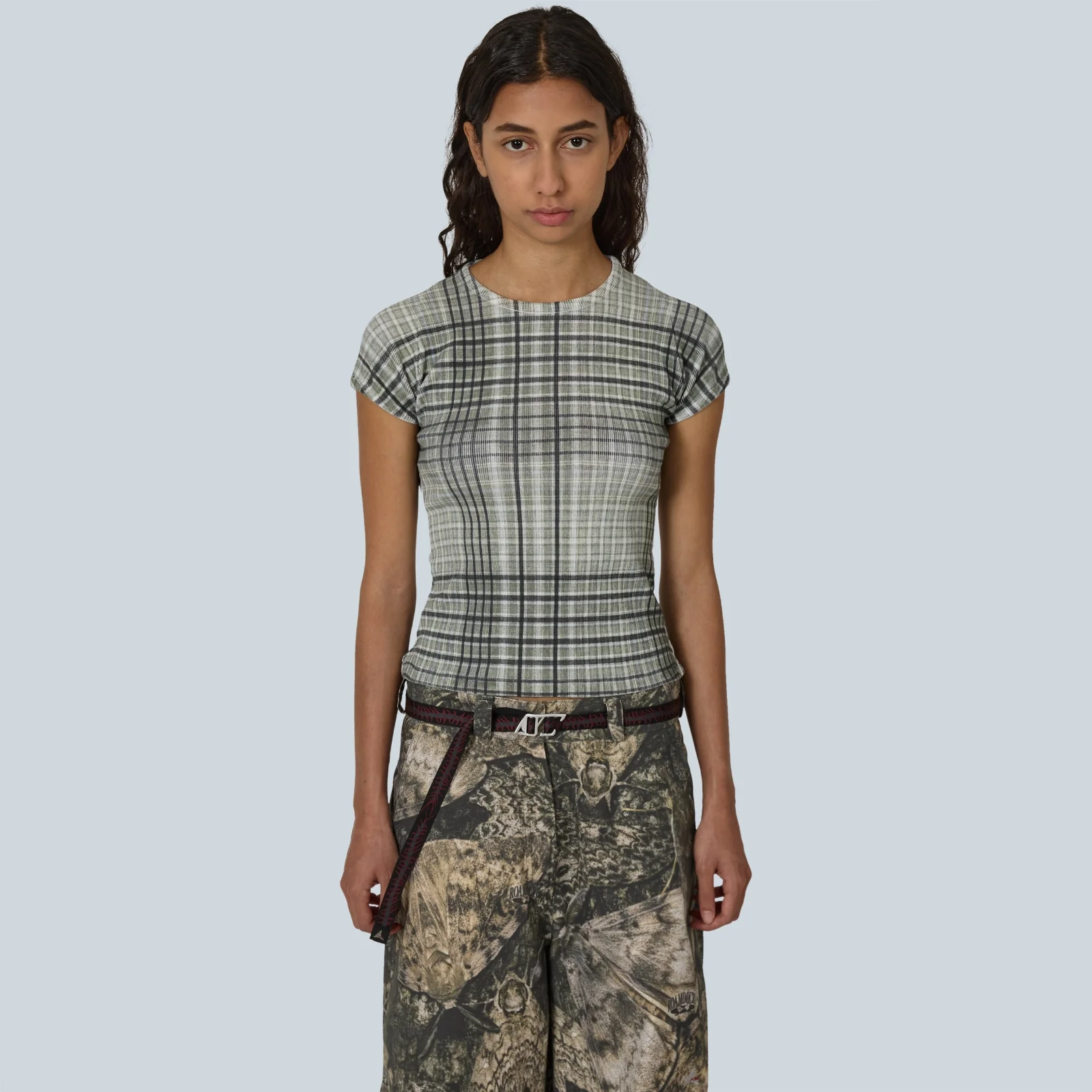 TABA PRINTED CHECK BABY TEE - SAGE GREEN - Image 3