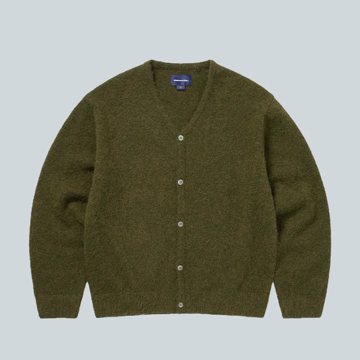 HAIRY KNIT CARDIGAN - OLIVE GREEN