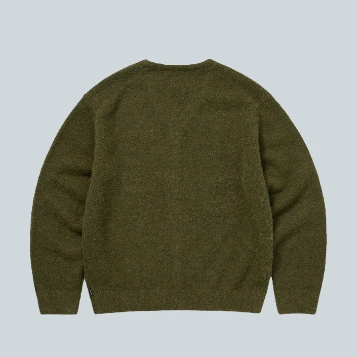 HAIRY KNIT CARDIGAN - OLIVE GREEN - Image 2