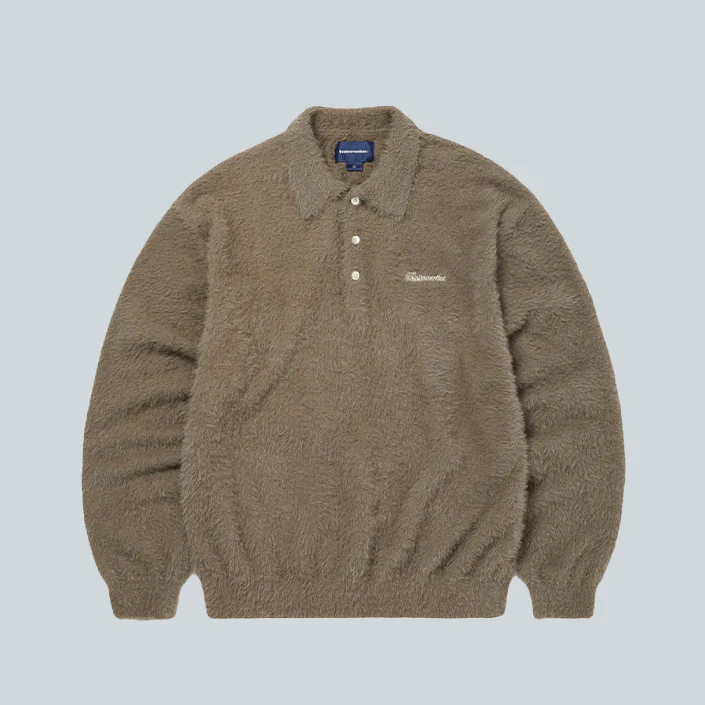 SCT LOGO SHAGGY KNIT POLO - MUD