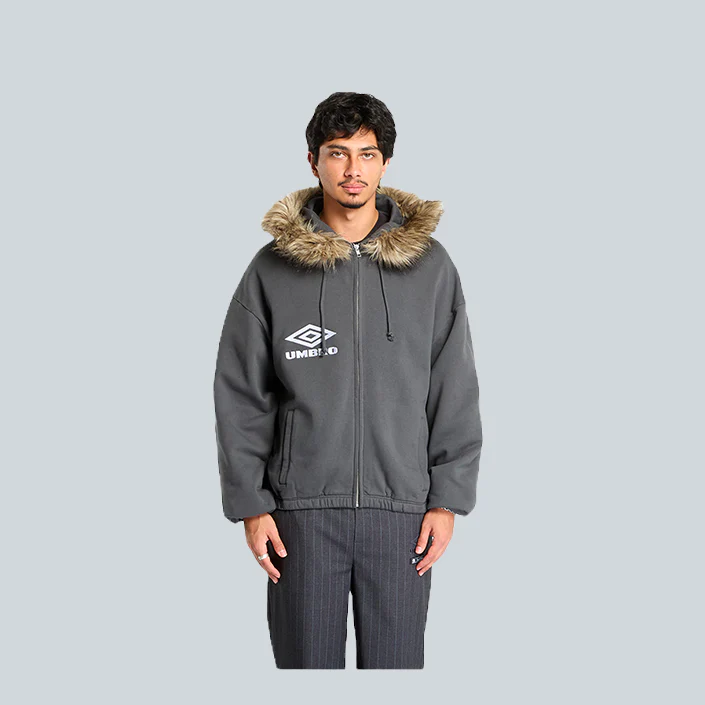 FUR MASKED HOODIE - DARK GREY