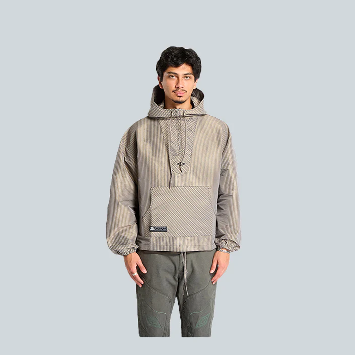 MASKED CHECK ANORAK - BEIGE BLACK